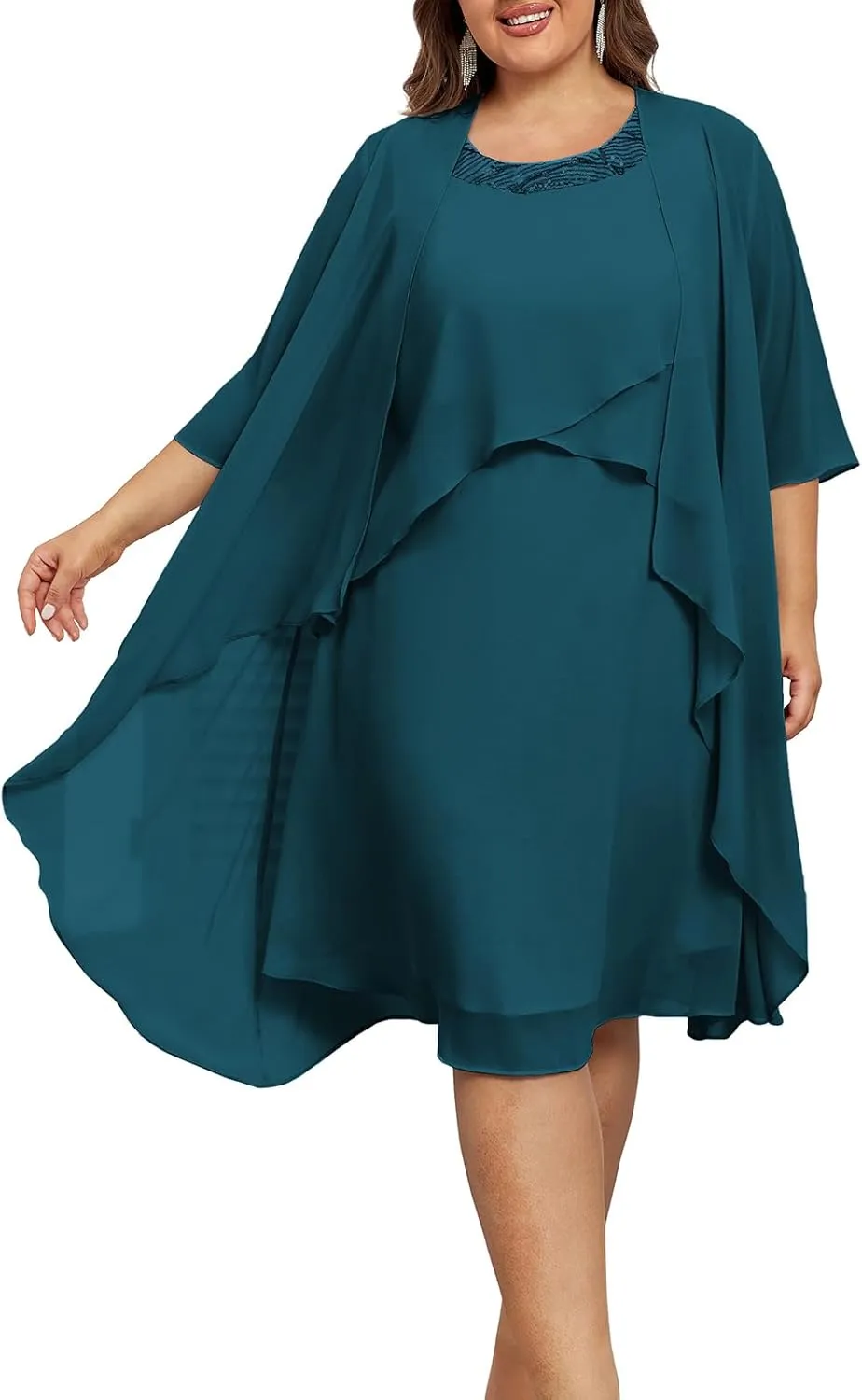 Hanna Nikole Womens Plus Size Dress with Jacket 2 Piece Wedding Guest Dresses Flowy Mother of The Bride Dress
