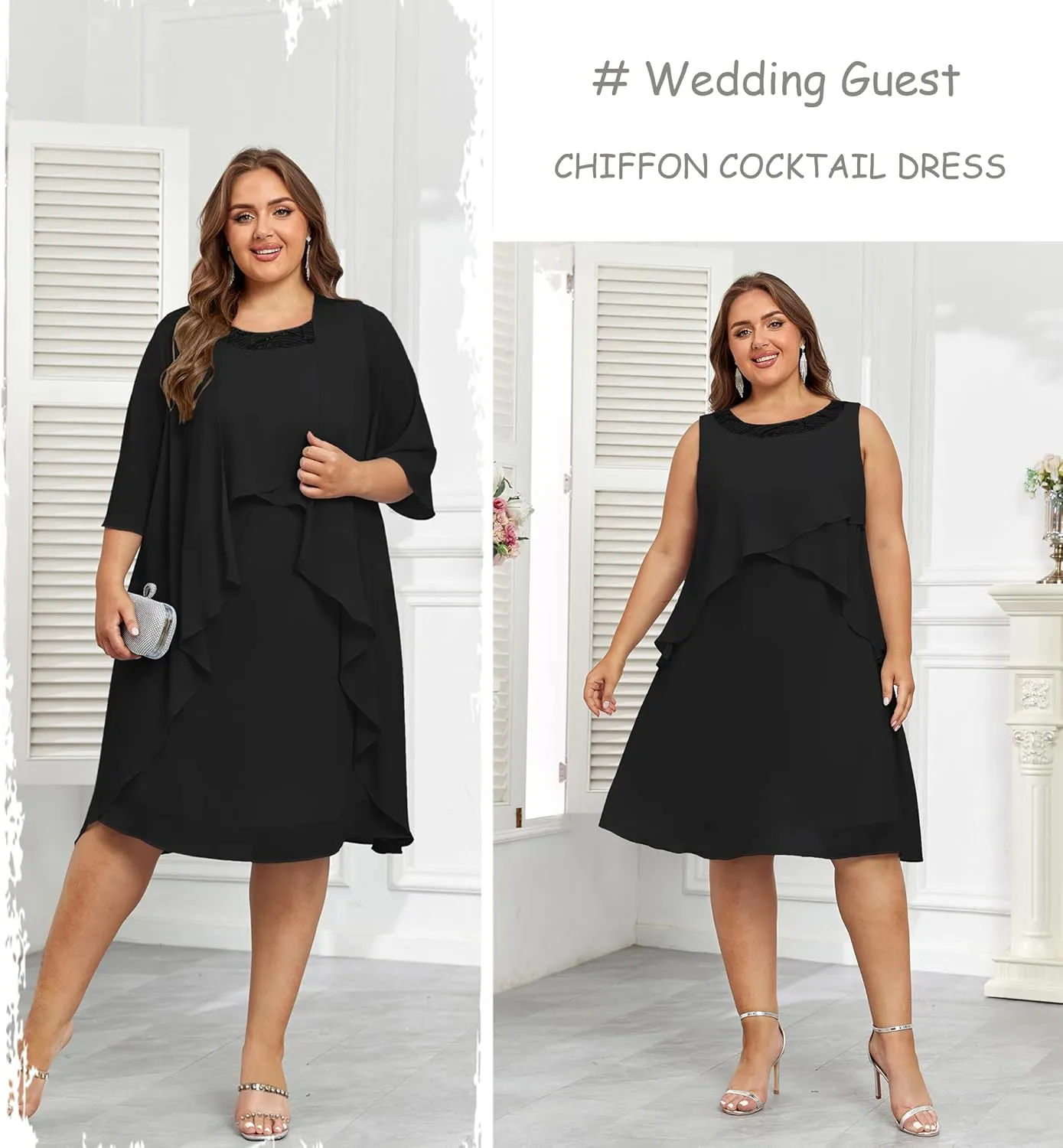 Hanna Nikole Womens Plus Size Dress with Jacket 2 Piece Wedding Guest Dresses Flowy Mother of The Bride Dress