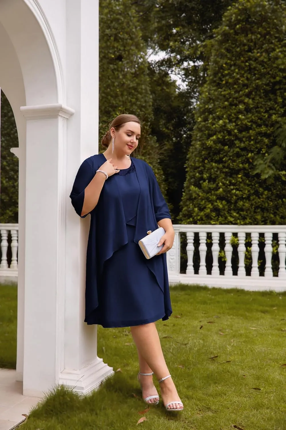 Hanna Nikole Womens Plus Size Dress with Jacket 2 Piece Wedding Guest Dresses Flowy Mother of The Bride Dress