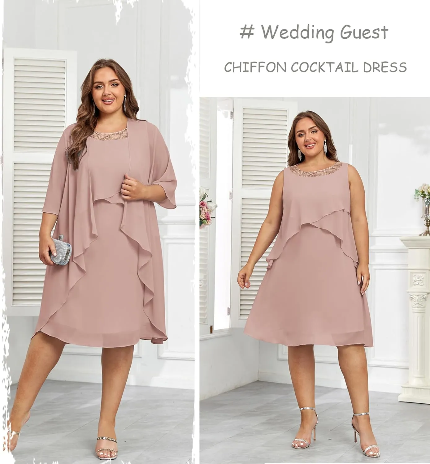 Hanna Nikole Womens Plus Size Dress with Jacket 2 Piece Wedding Guest Dresses Flowy Mother of The Bride Dress