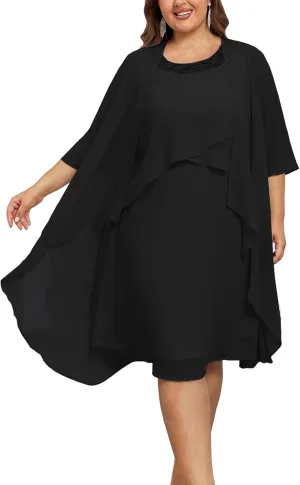 Hanna Nikole Womens Plus Size Dress with Jacket 2 Piece Wedding Guest Dresses Flowy Mother of The Bride Dress