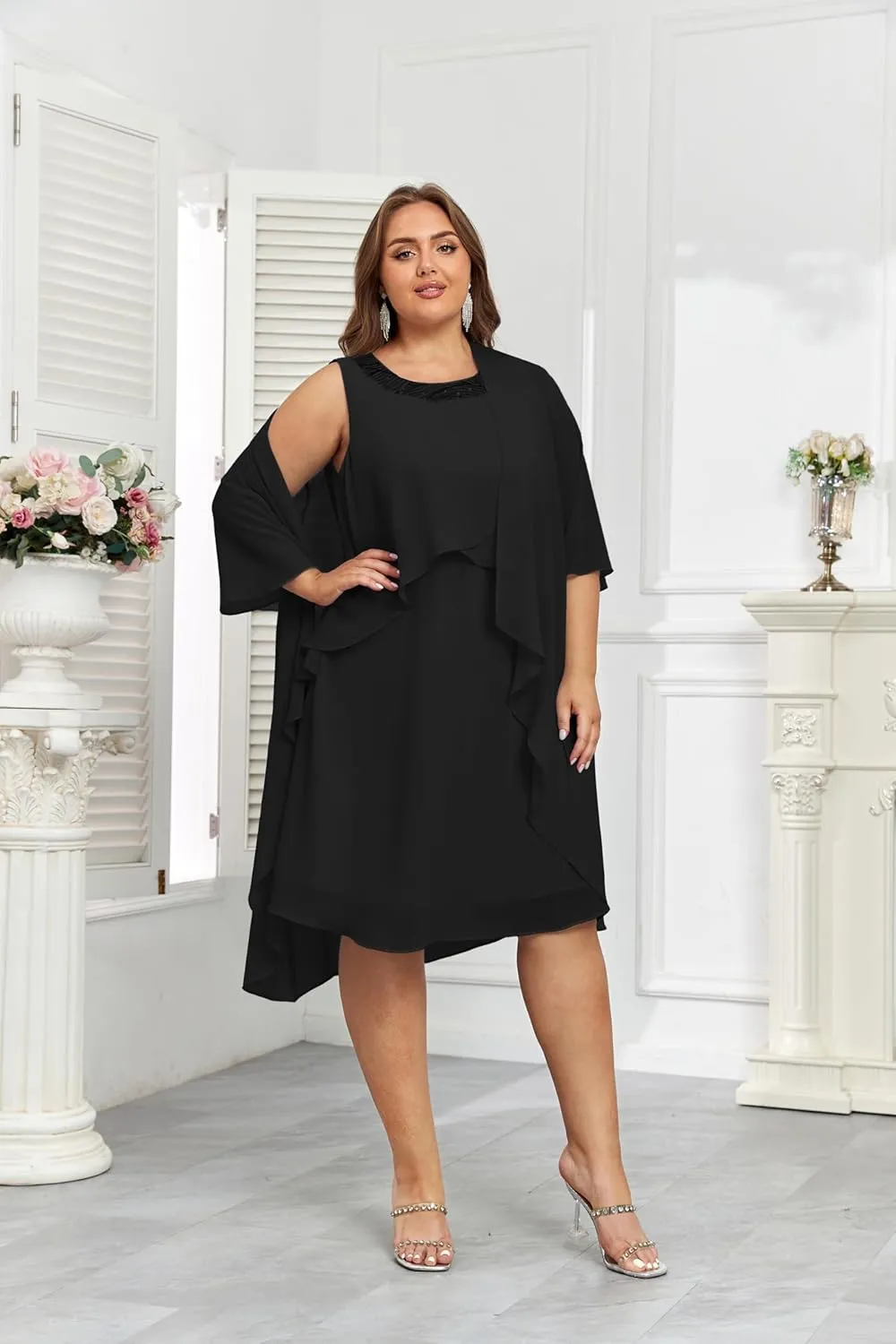 Hanna Nikole Womens Plus Size Dress with Jacket 2 Piece Wedding Guest Dresses Flowy Mother of The Bride Dress