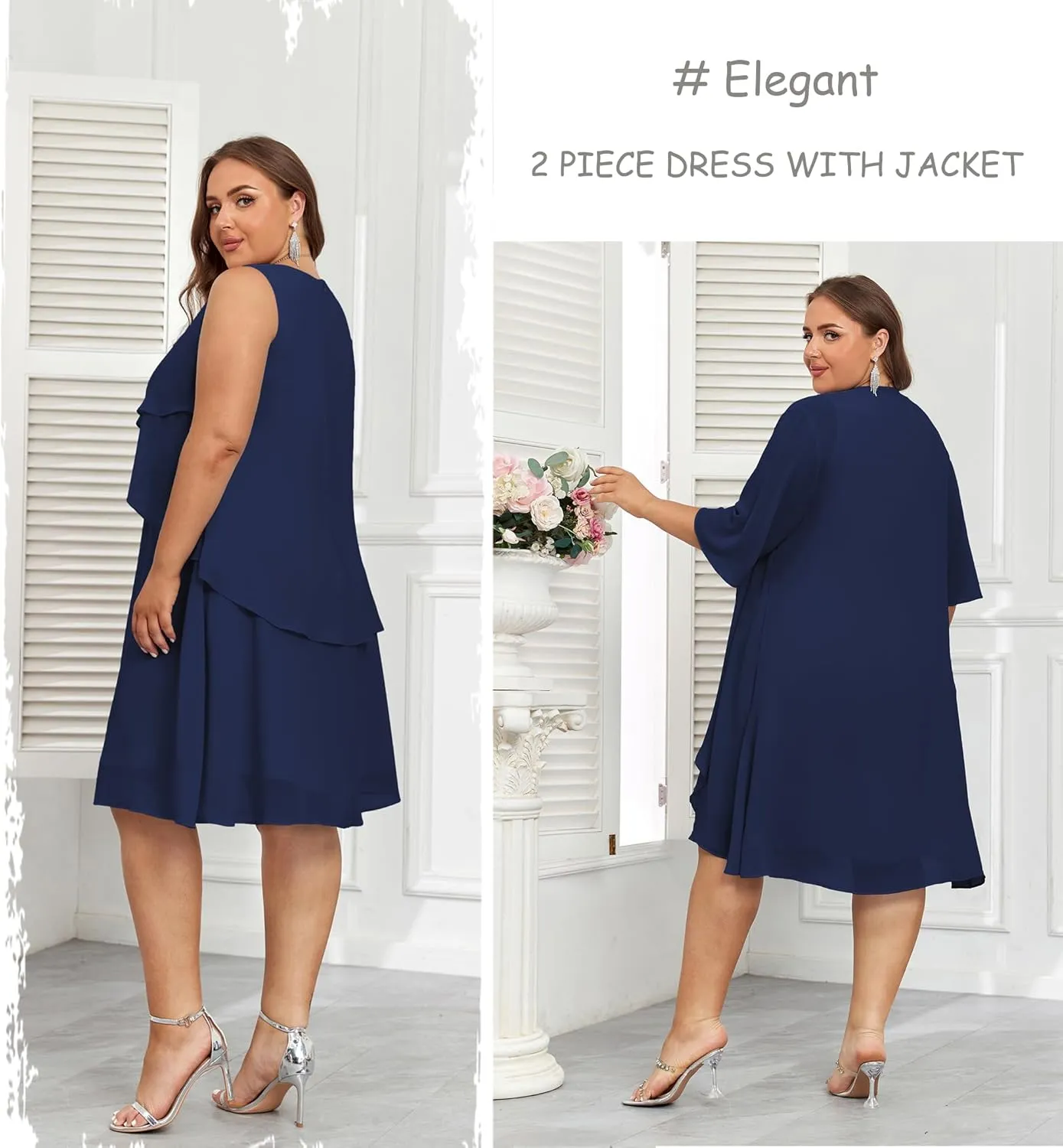 Hanna Nikole Womens Plus Size Dress with Jacket 2 Piece Wedding Guest Dresses Flowy Mother of The Bride Dress
