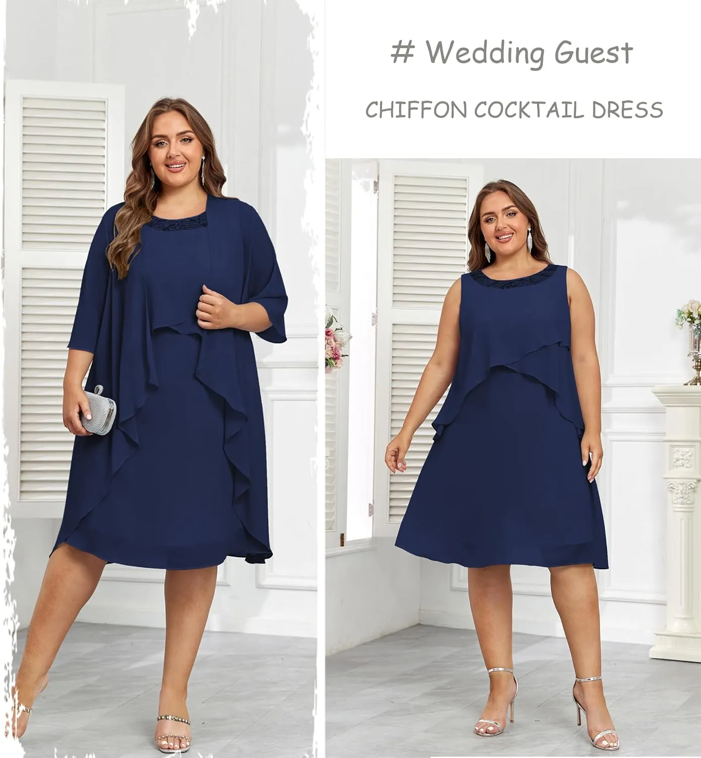Hanna Nikole Womens Plus Size Dress with Jacket 2 Piece Wedding Guest Dresses Flowy Mother of The Bride Dress