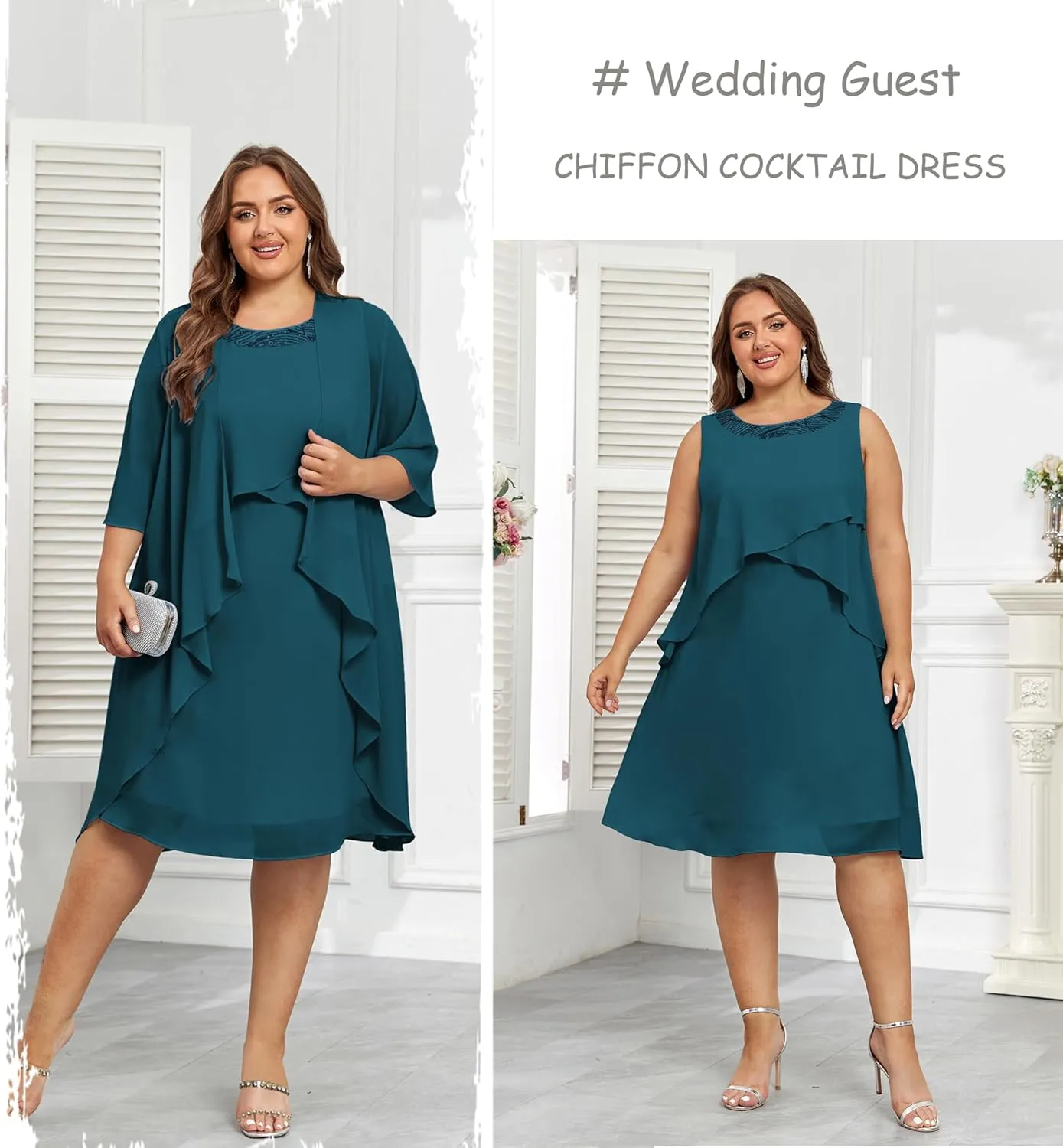Hanna Nikole Womens Plus Size Dress with Jacket 2 Piece Wedding Guest Dresses Flowy Mother of The Bride Dress