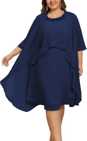Hanna Nikole Womens Plus Size Dress with Jacket 2 Piece Wedding Guest Dresses Flowy Mother of The Bride Dress