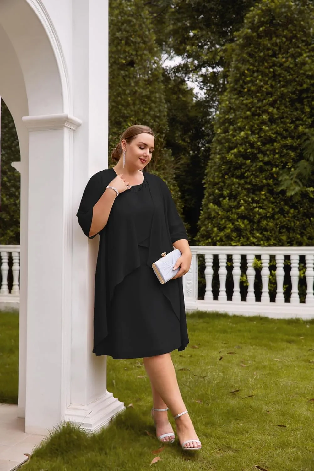 Hanna Nikole Womens Plus Size Dress with Jacket 2 Piece Wedding Guest Dresses Flowy Mother of The Bride Dress