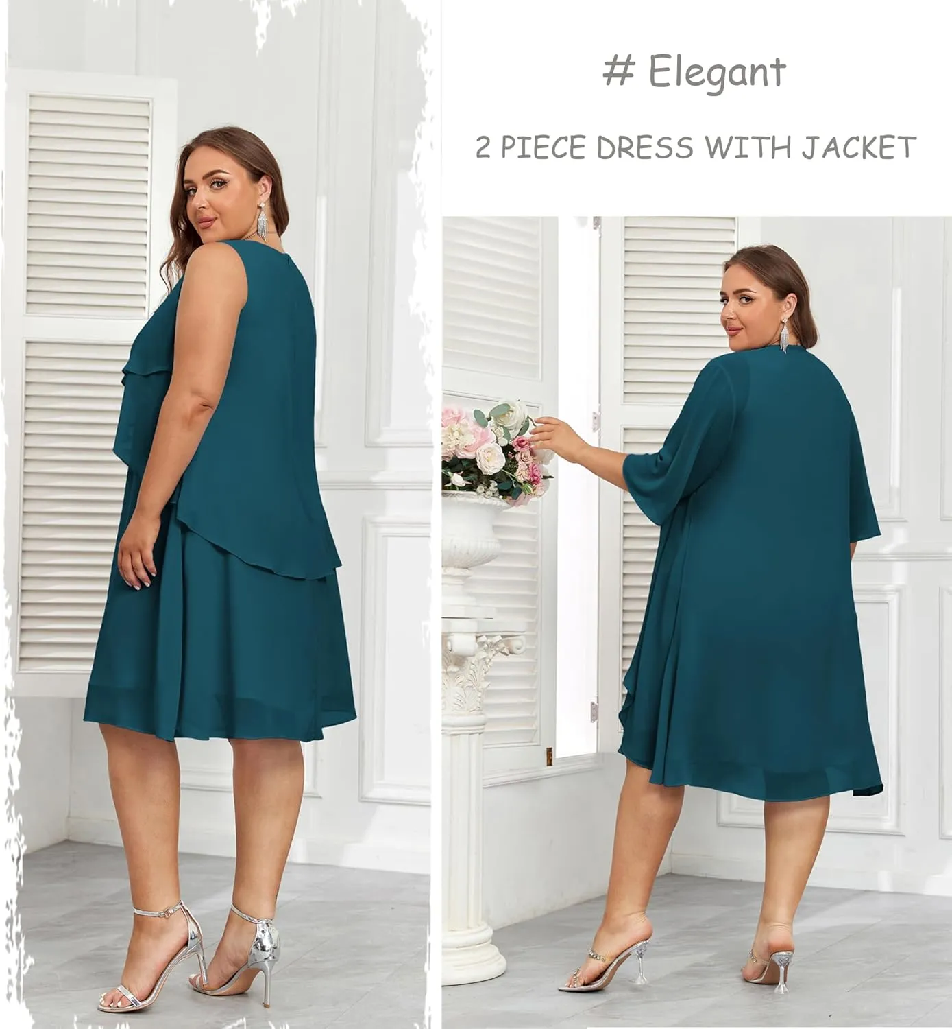 Hanna Nikole Womens Plus Size Dress with Jacket 2 Piece Wedding Guest Dresses Flowy Mother of The Bride Dress