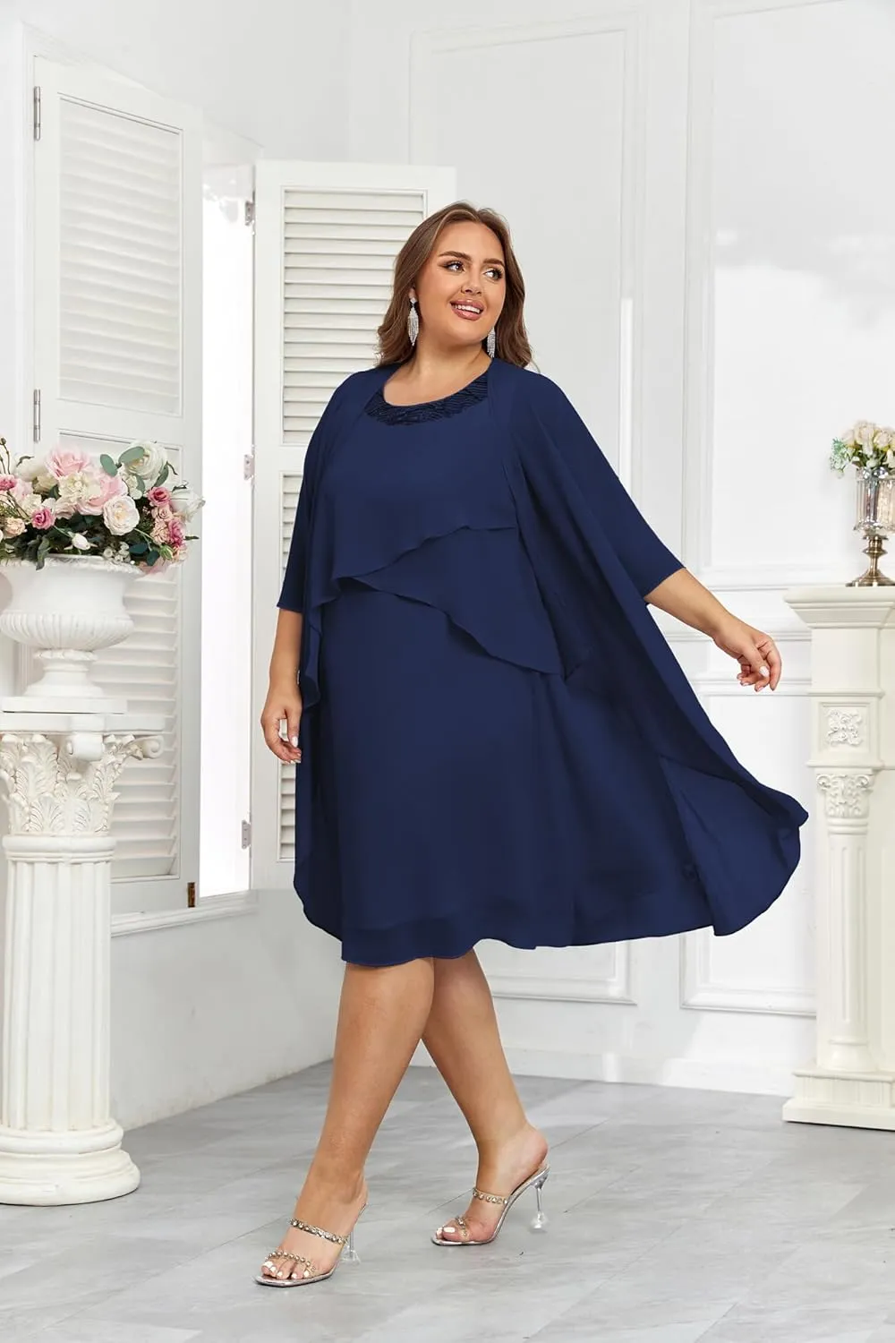 Hanna Nikole Womens Plus Size Dress with Jacket 2 Piece Wedding Guest Dresses Flowy Mother of The Bride Dress