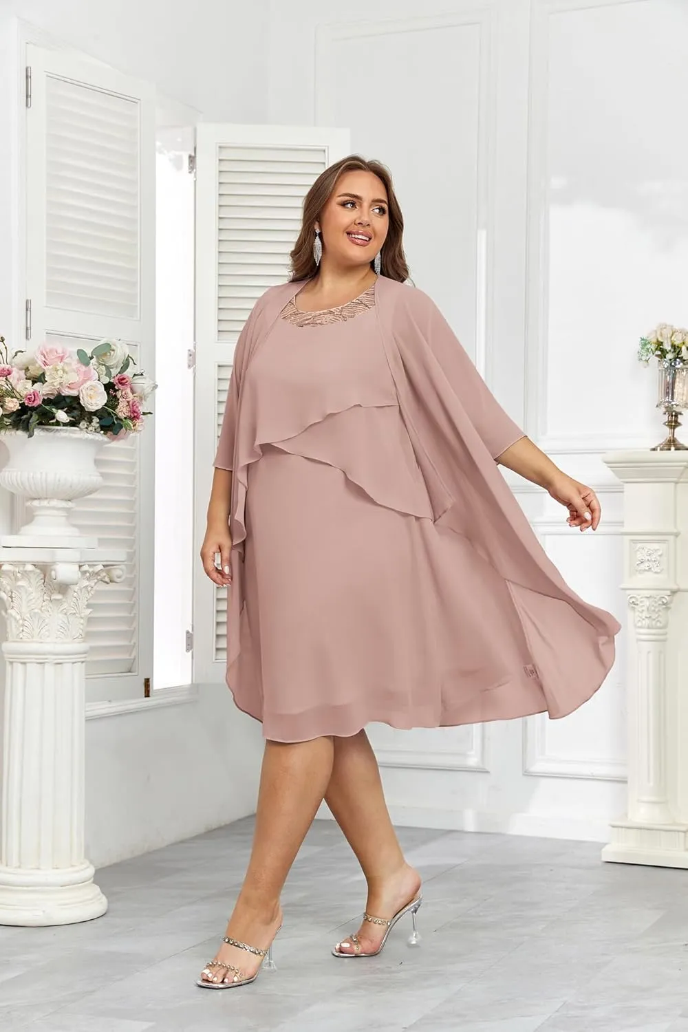 Hanna Nikole Womens Plus Size Dress with Jacket 2 Piece Wedding Guest Dresses Flowy Mother of The Bride Dress
