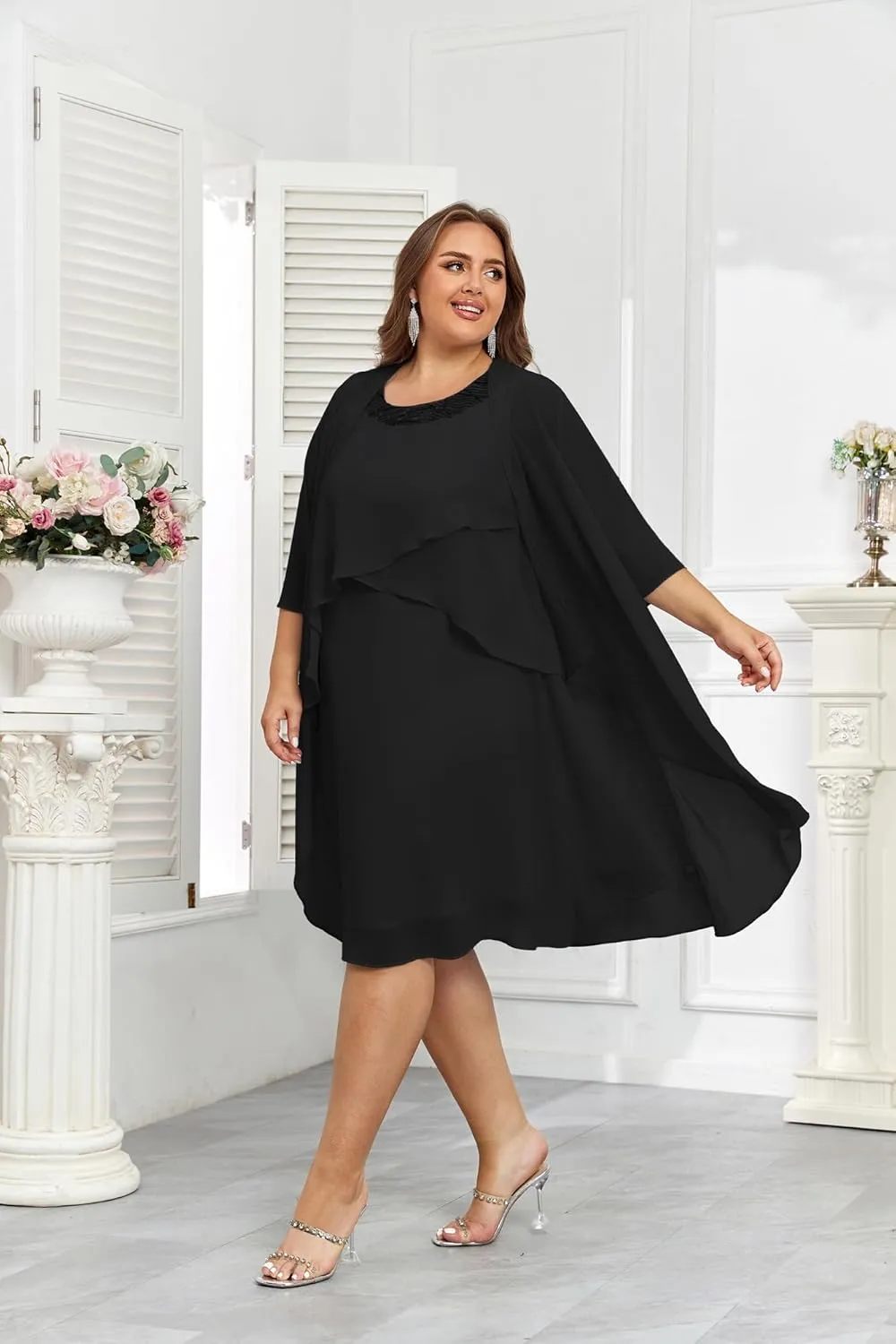 Hanna Nikole Womens Plus Size Dress with Jacket 2 Piece Wedding Guest Dresses Flowy Mother of The Bride Dress