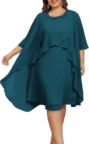 Hanna Nikole Womens Plus Size Dress with Jacket 2 Piece Wedding Guest Dresses Flowy Mother of The Bride Dress