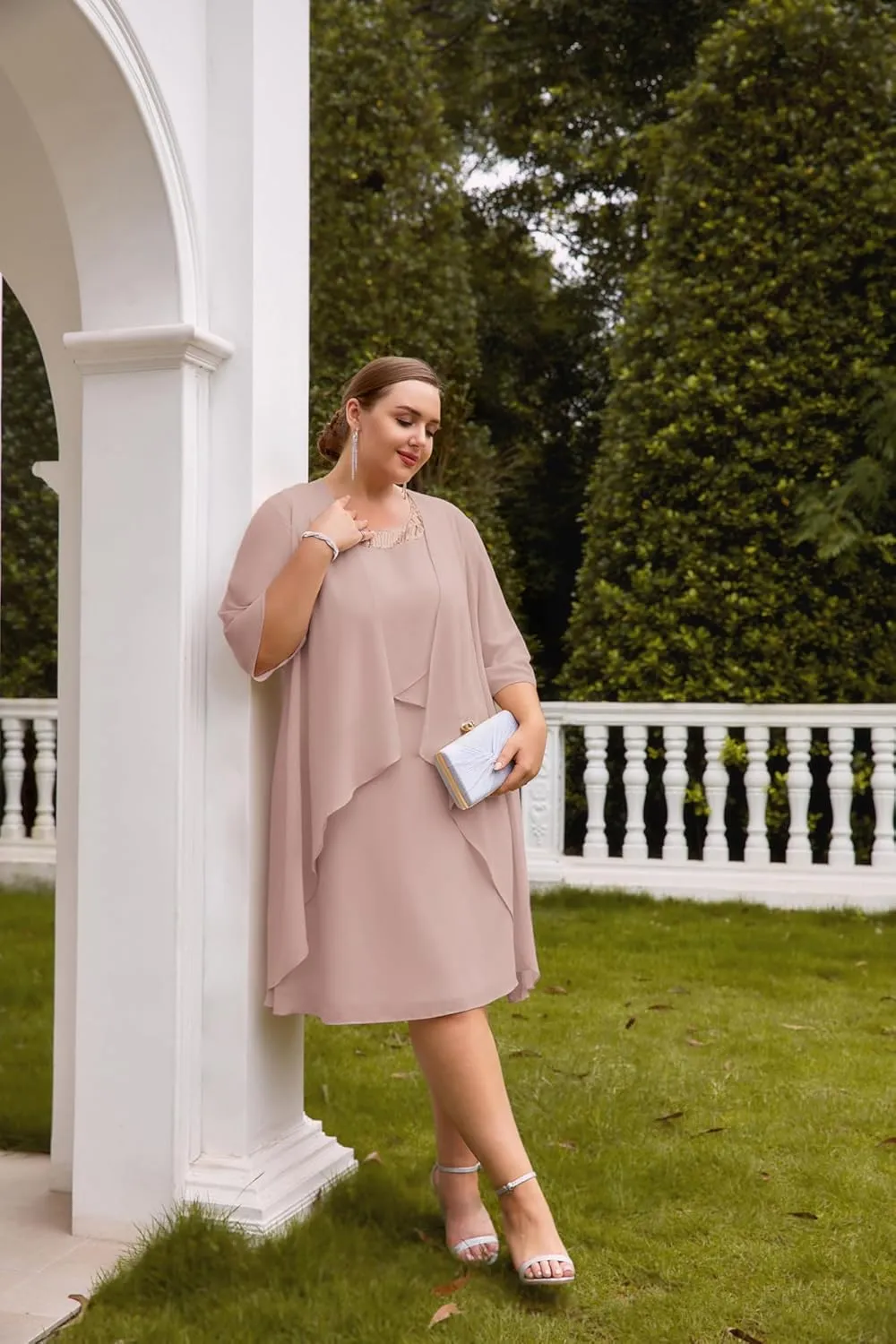 Hanna Nikole Womens Plus Size Dress with Jacket 2 Piece Wedding Guest Dresses Flowy Mother of The Bride Dress