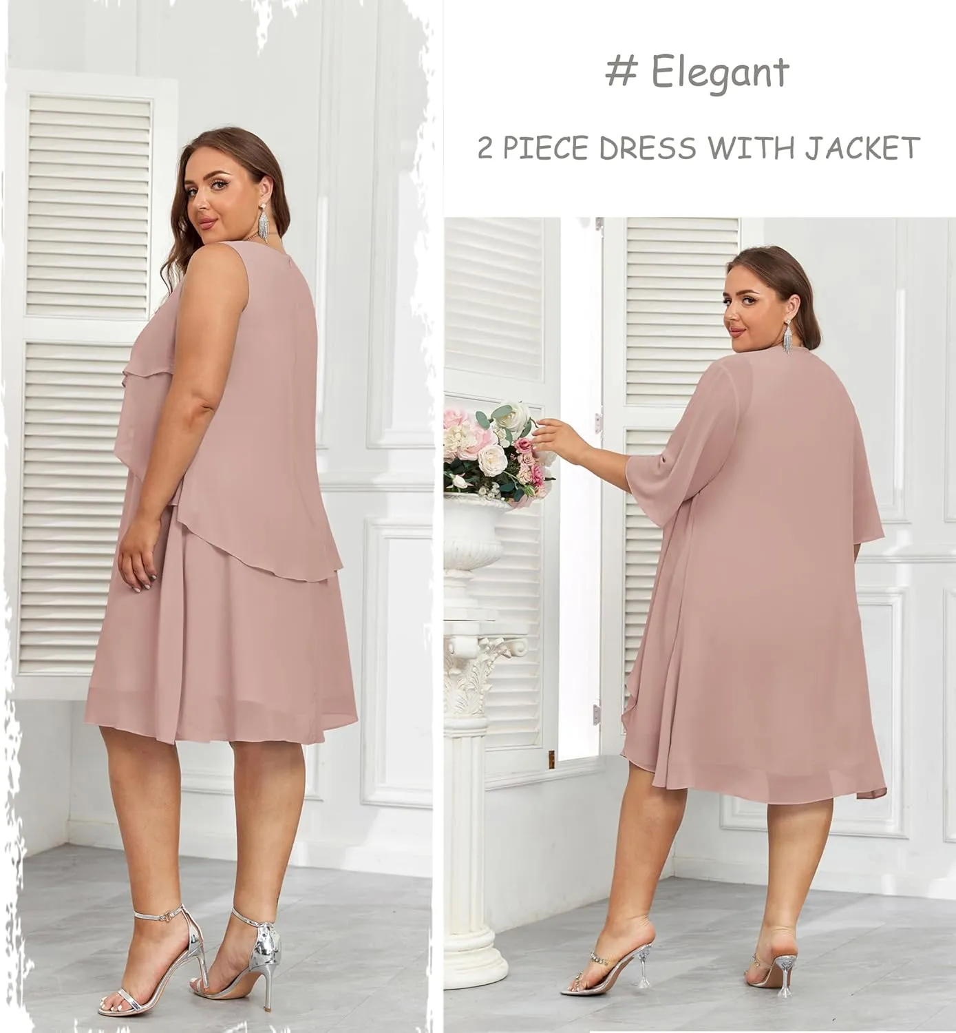 Hanna Nikole Womens Plus Size Dress with Jacket 2 Piece Wedding Guest Dresses Flowy Mother of The Bride Dress