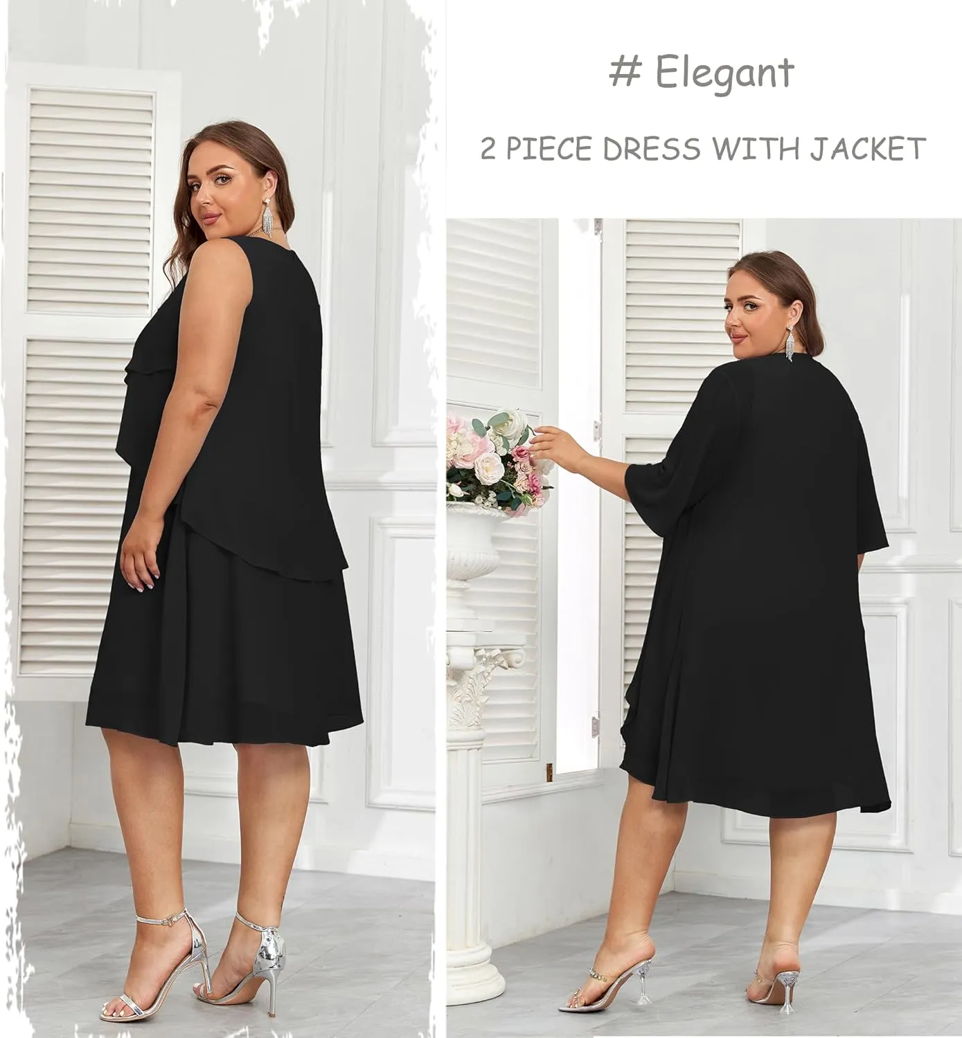 Hanna Nikole Womens Plus Size Dress with Jacket 2 Piece Wedding Guest Dresses Flowy Mother of The Bride Dress