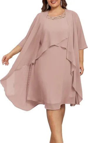Hanna Nikole Womens Plus Size Dress with Jacket 2 Piece Wedding Guest Dresses Flowy Mother of The Bride Dress