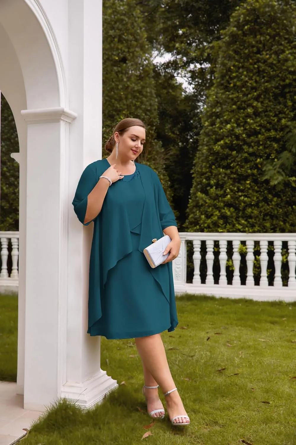 Hanna Nikole Womens Plus Size Dress with Jacket 2 Piece Wedding Guest Dresses Flowy Mother of The Bride Dress