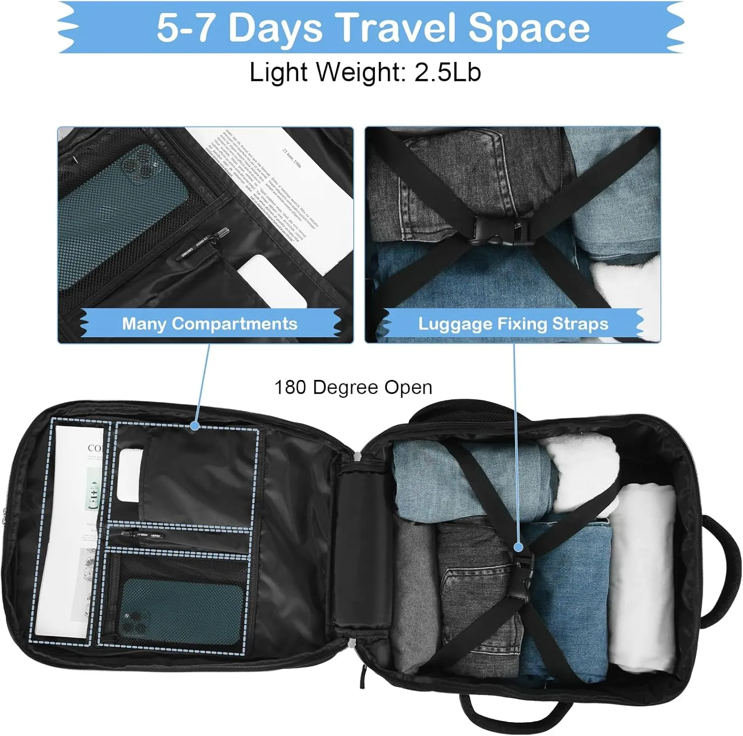Hanples Travel Backpack for Women Men Large Carry On Person Item Flight Approved 17 In Laptop Backpack Waterproof anti theft Casual Luggage with 2 Toiletry Bag(Black)
