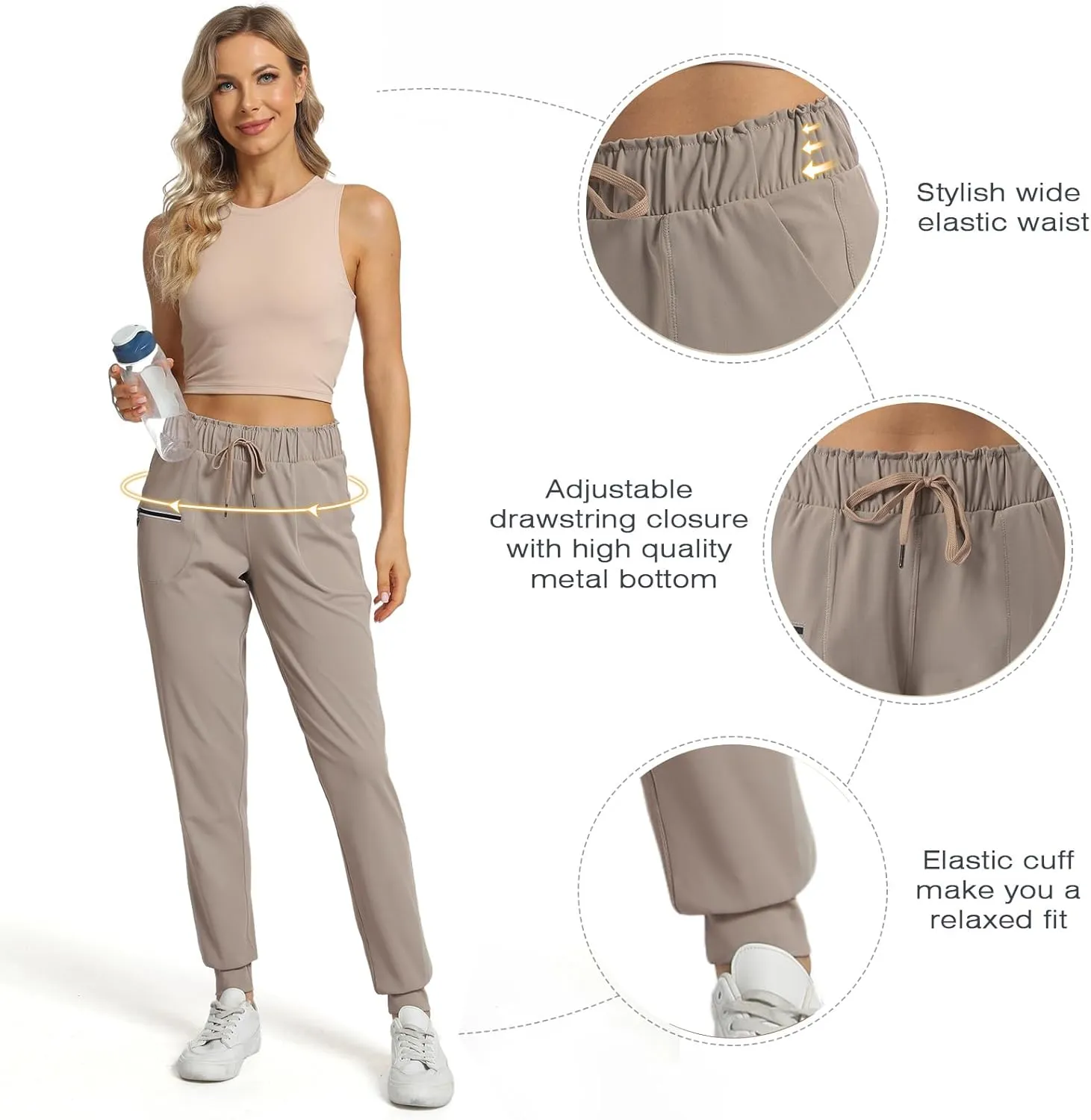 Haowind Joggers for Women with Pockets Elastic Waist Workout Sport Gym Pants Comfy Lounge Yoga Running Pants