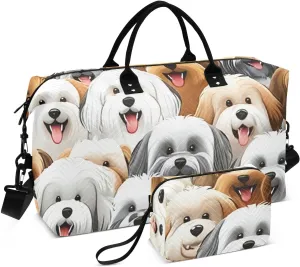 Happy Havanese Dog Beige Sports Gym Bag for Women Men Travel Duffel Bag Weekend Overnight Carry on Bag with Toiletry Bag Training Handbag for Plane Hospital Swimming Yoga Workout