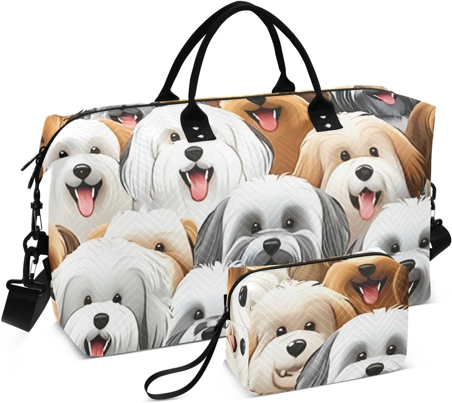 Happy Havanese Dog Beige Sports Gym Bag for Women Men Travel Duffel Bag Weekend Overnight Carry on Bag with Toiletry Bag Training Handbag for Plane Hospital Swimming Yoga Workout