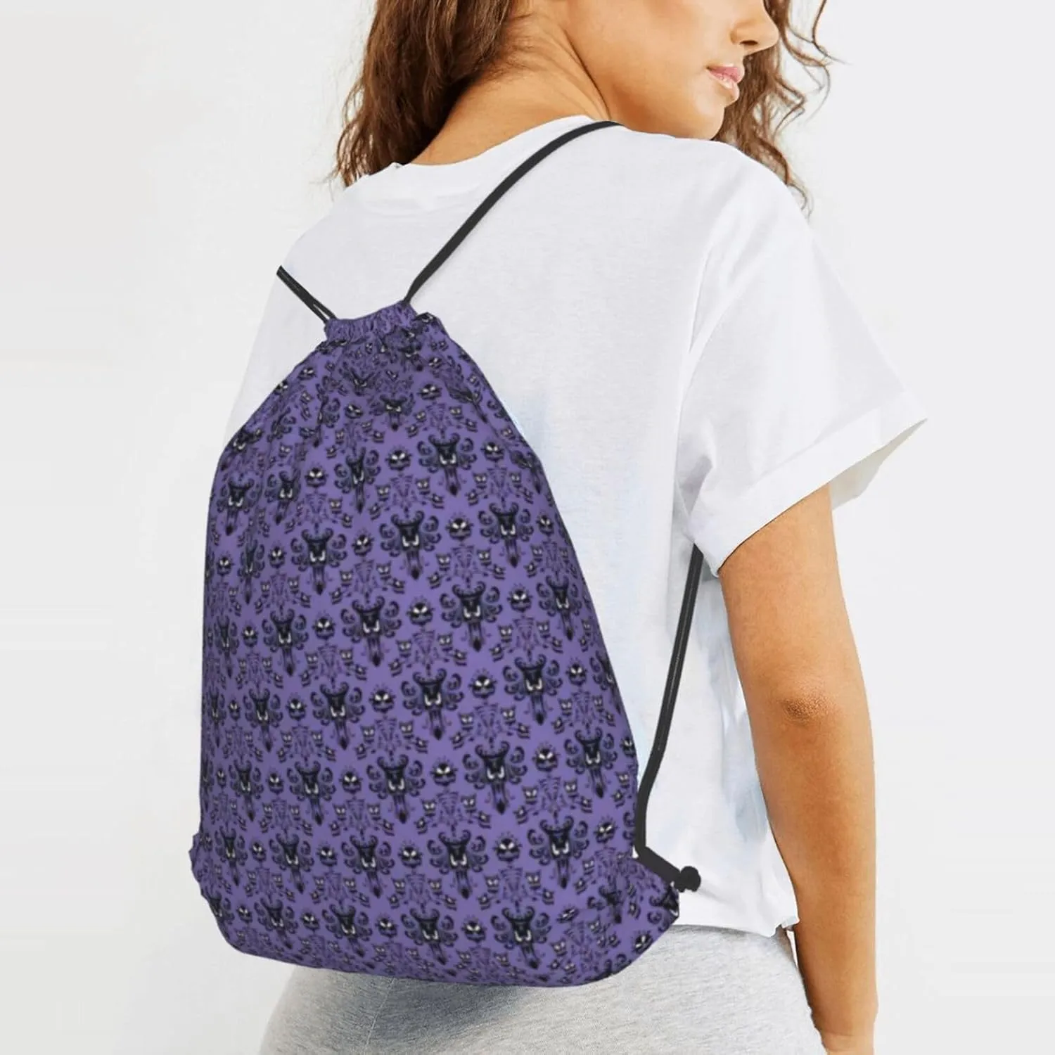 Haunted Mansion Drawstring Cinch Backpack Polyester Sack Pack String Bag For Hiking Camping Adventure