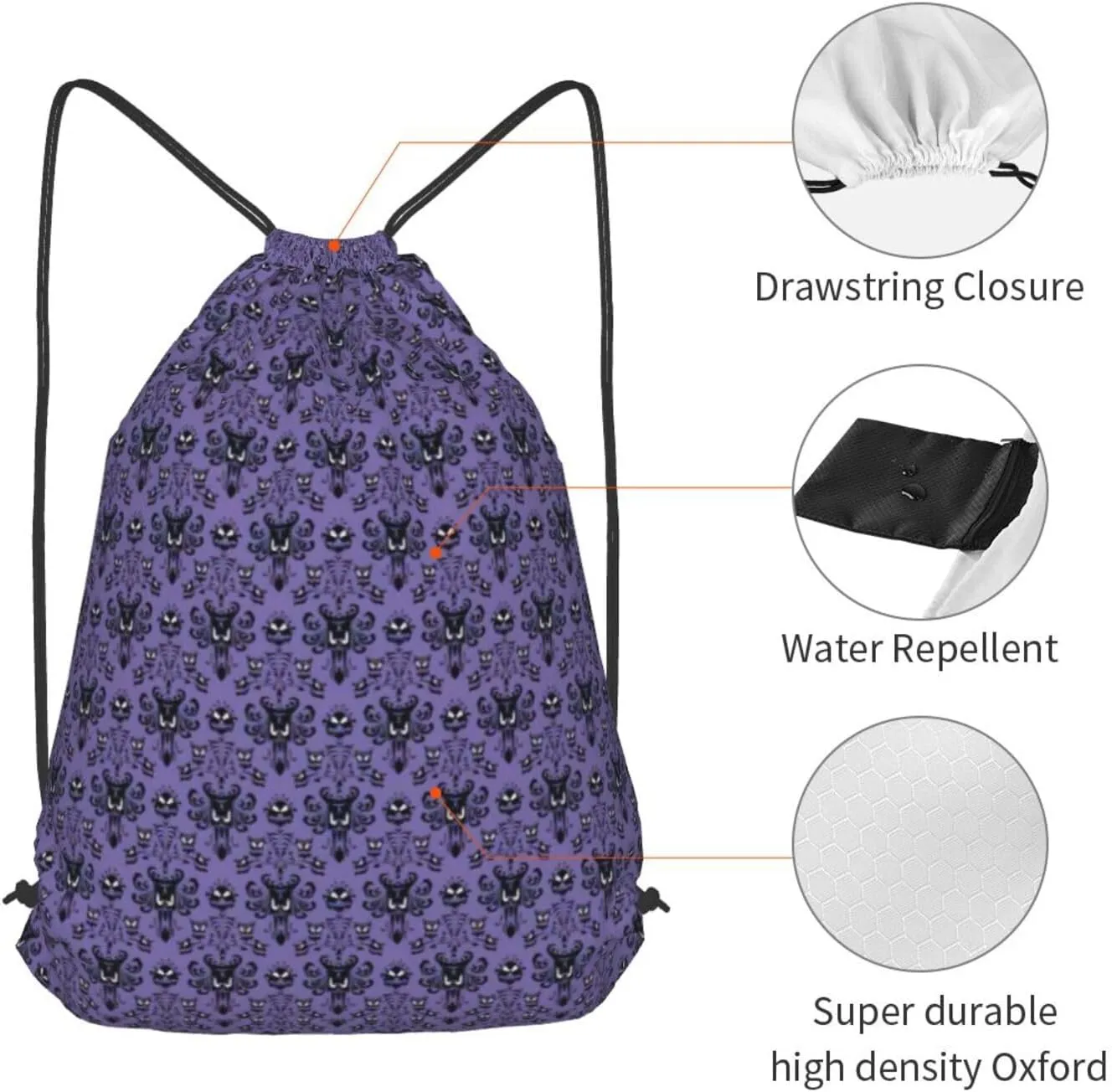 Haunted Mansion Drawstring Cinch Backpack Polyester Sack Pack String Bag For Hiking Camping Adventure