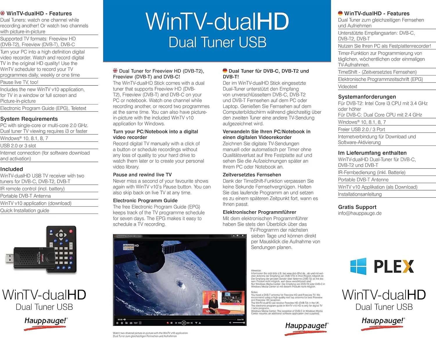 Hauppauge TV-Tuner WinTV-dualHD USB Stick DVB-C/T2/T mit FB