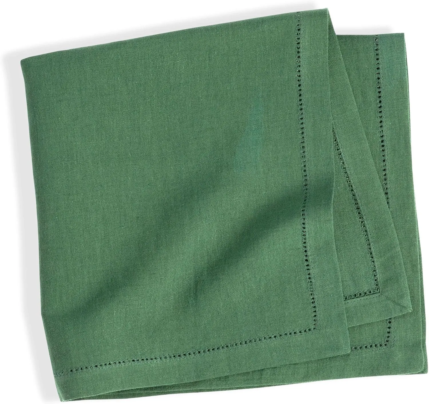 Haven Hemstitch Evergreen Napkin Set of 4, 22" x 22", Green Solid Pattern