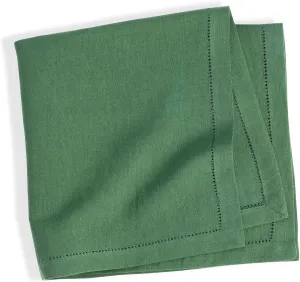 Haven Hemstitch Evergreen Napkin Set of 4, 22" x 22", Green Solid Pattern