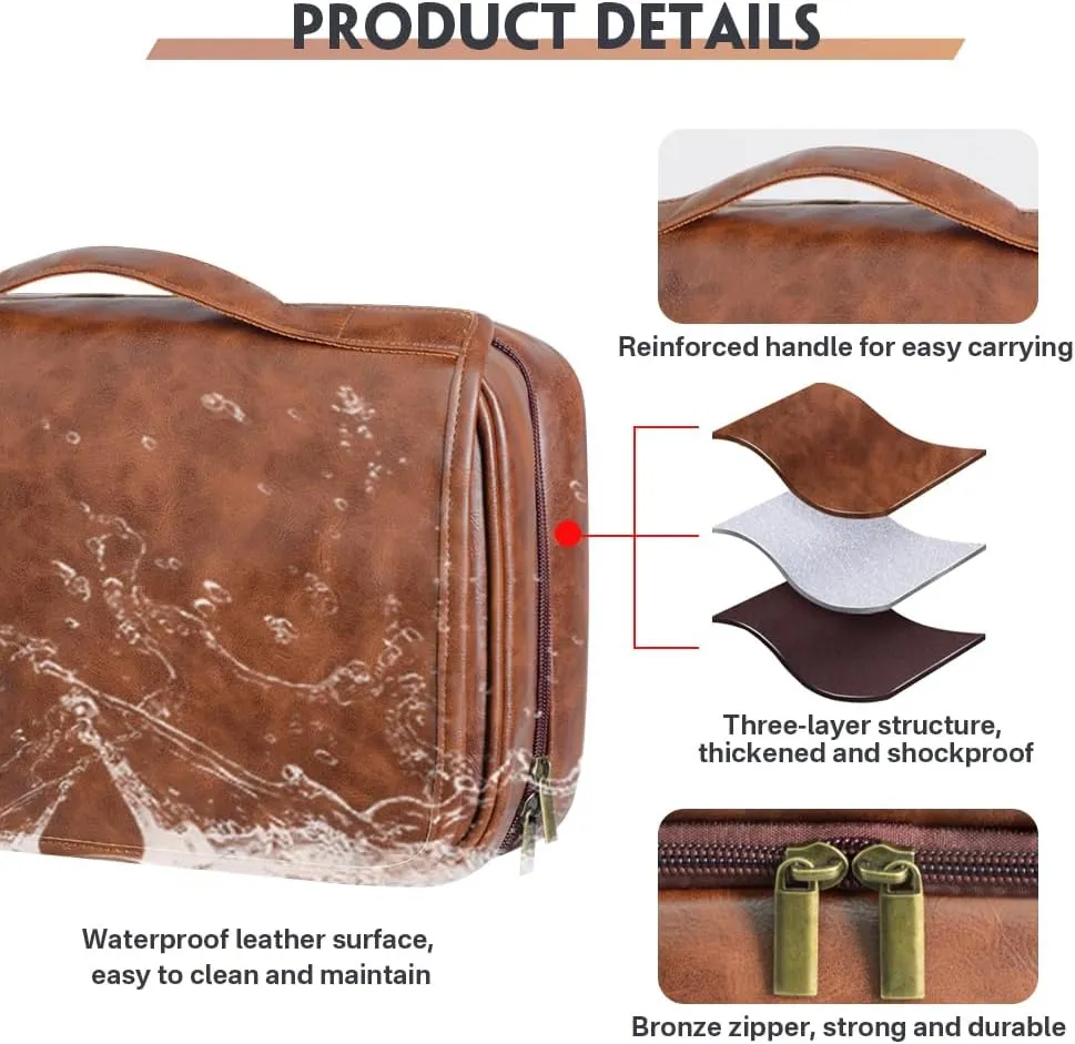 HDSD Custom 3-in-1 PU Leather Toiletry Bag For Men Personalized Hanging Travel Organizer Bag for Father Husband Boyfriend (Black)
