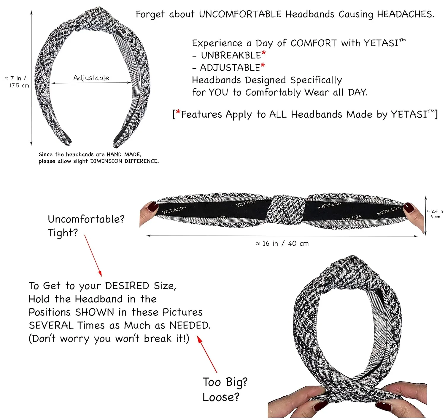 Head bands For Women's Hair are Unique. Black Pearl Denim Knotted Headband for Women is a Comfy Headbands for Women Top Knot Get Complements with Cute Jean Girls