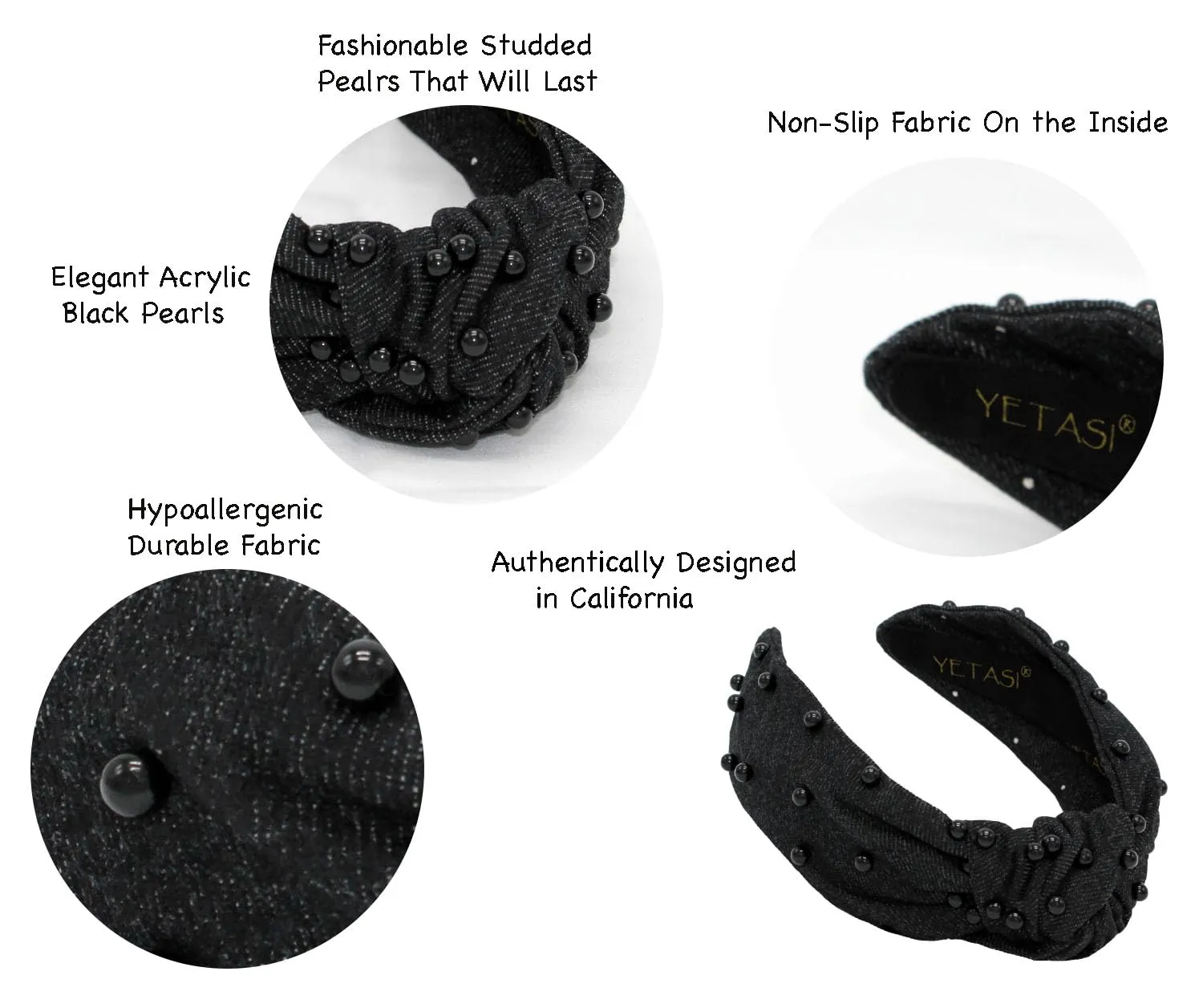 Head bands For Women's Hair are Unique. Black Pearl Denim Knotted Headband for Women is a Comfy Headbands for Women Top Knot Get Complements with Cute Jean Girls