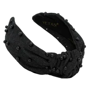 Head bands For Women's Hair are Unique. Black Pearl Denim Knotted Headband for Women is a Comfy Headbands for Women Top Knot Get Complements with Cute Jean Girls