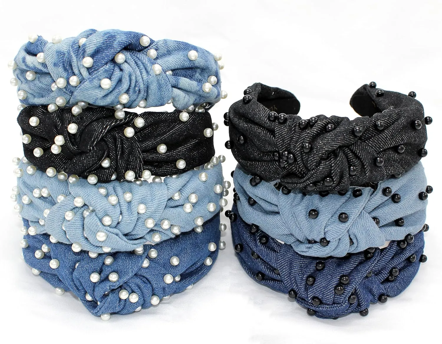 Head bands For Women's Hair are Unique. Black Pearl Denim Knotted Headband for Women is a Comfy Headbands for Women Top Knot Get Complements with Cute Jean Girls