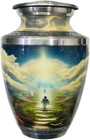 Heavenly Stairway Cremation Urn for Human Ashes – Adult Funeral Urn with Eternal Journey Design and Free Velvet Bag