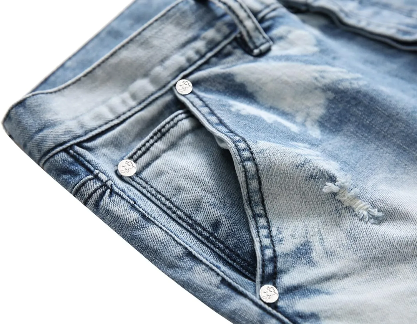 HENGAO Men's Ripped Jeans Slim Fit Stretch Straight Fit Denim Pants