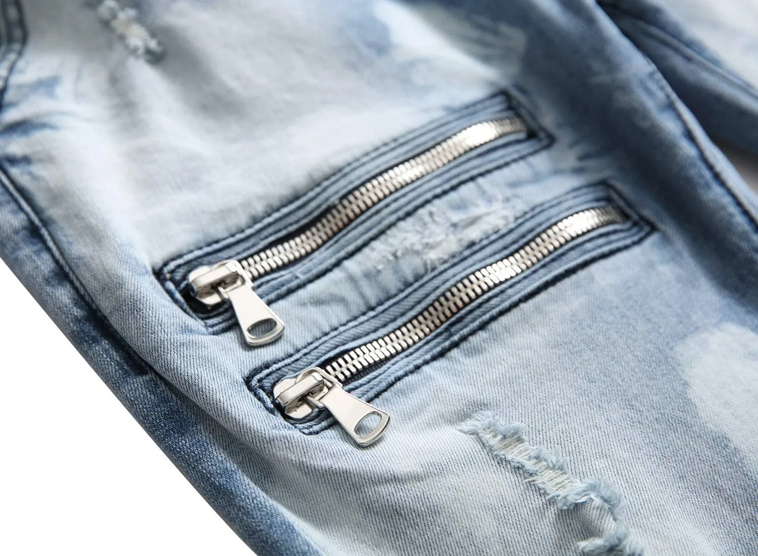 HENGAO Men's Ripped Jeans Slim Fit Stretch Straight Fit Denim Pants