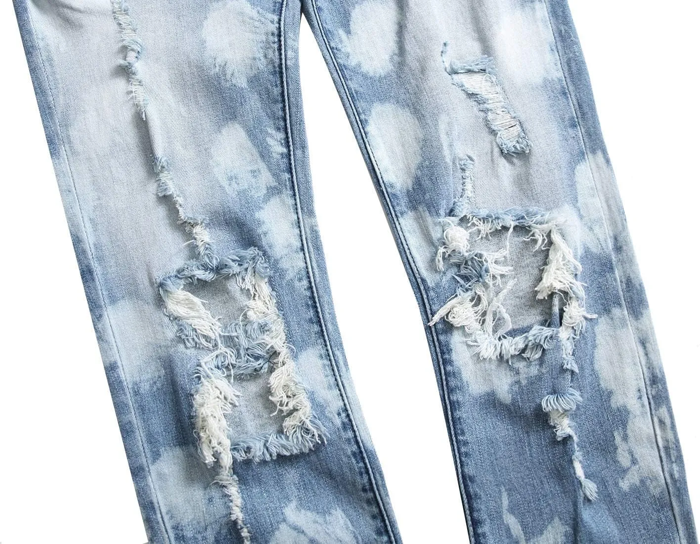 HENGAO Men's Ripped Jeans Slim Fit Stretch Straight Fit Denim Pants
