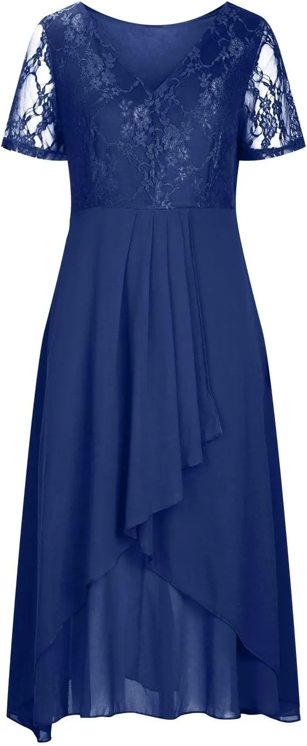 HGps8w Mother of The Bride Dresses for Women Flowy Lace Chiffon Dress Elegant Formal Evening Party Gown for Wedding