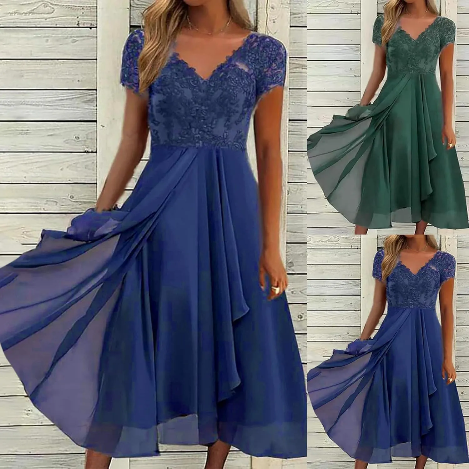 HGps8w Mother of The Bride Dresses for Women Flowy Lace Chiffon Dress Elegant Formal Evening Party Gown for Wedding