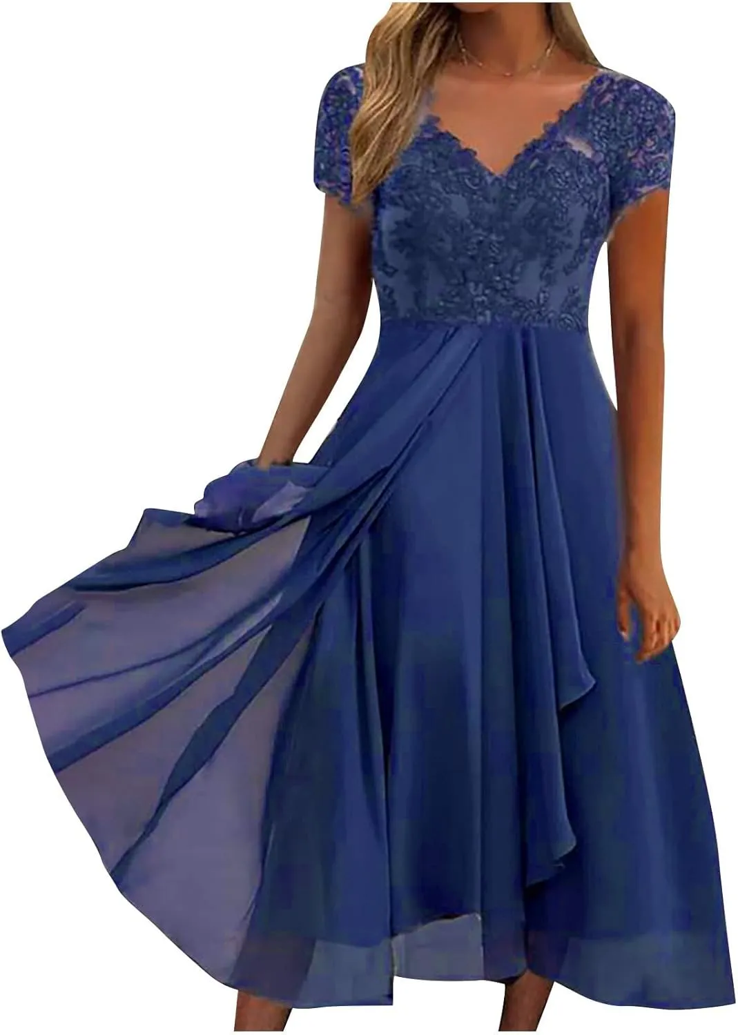 HGps8w Mother of The Bride Dresses for Women Flowy Lace Chiffon Dress Elegant Formal Evening Party Gown for Wedding