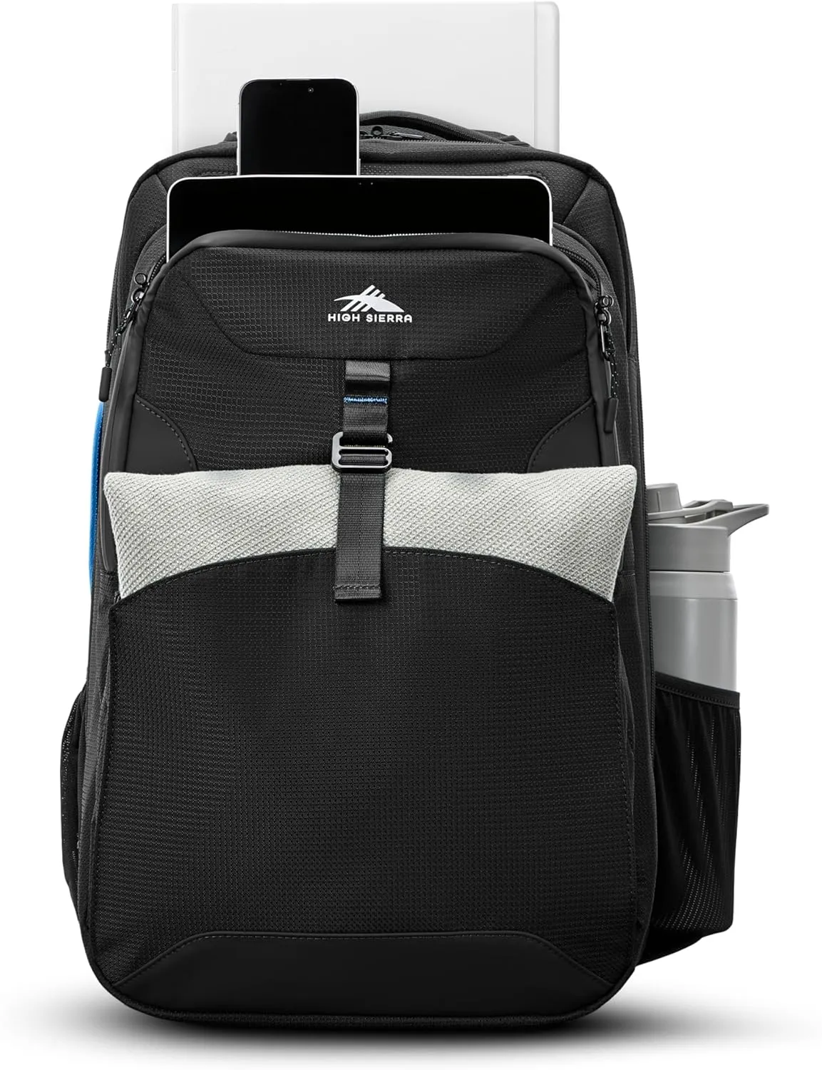High Sierra Hi-Life 3-in-1 Convertible Backpack - Features Removable Daypack, Stack-It Strap, Adjustable Sternum Strap, Fleeced Pocket For Scratch Protection, Dual Water Bottle Pockets - Black/Blue