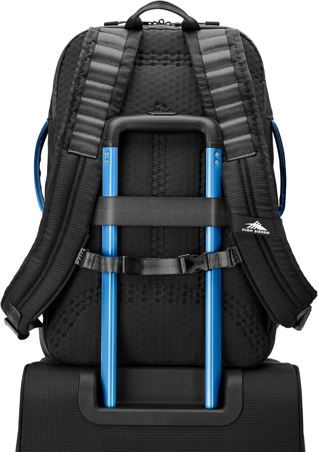 High Sierra Hi-Life 3-in-1 Convertible Backpack - Features Removable Daypack, Stack-It Strap, Adjustable Sternum Strap, Fleeced Pocket For Scratch Protection, Dual Water Bottle Pockets - Black/Blue