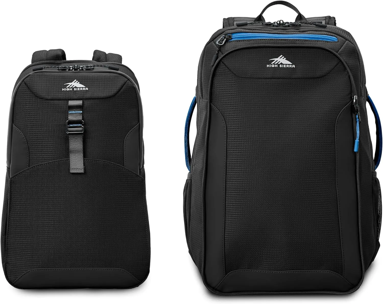 High Sierra Hi-Life 3-in-1 Convertible Backpack - Features Removable Daypack, Stack-It Strap, Adjustable Sternum Strap, Fleeced Pocket For Scratch Protection, Dual Water Bottle Pockets - Black/Blue