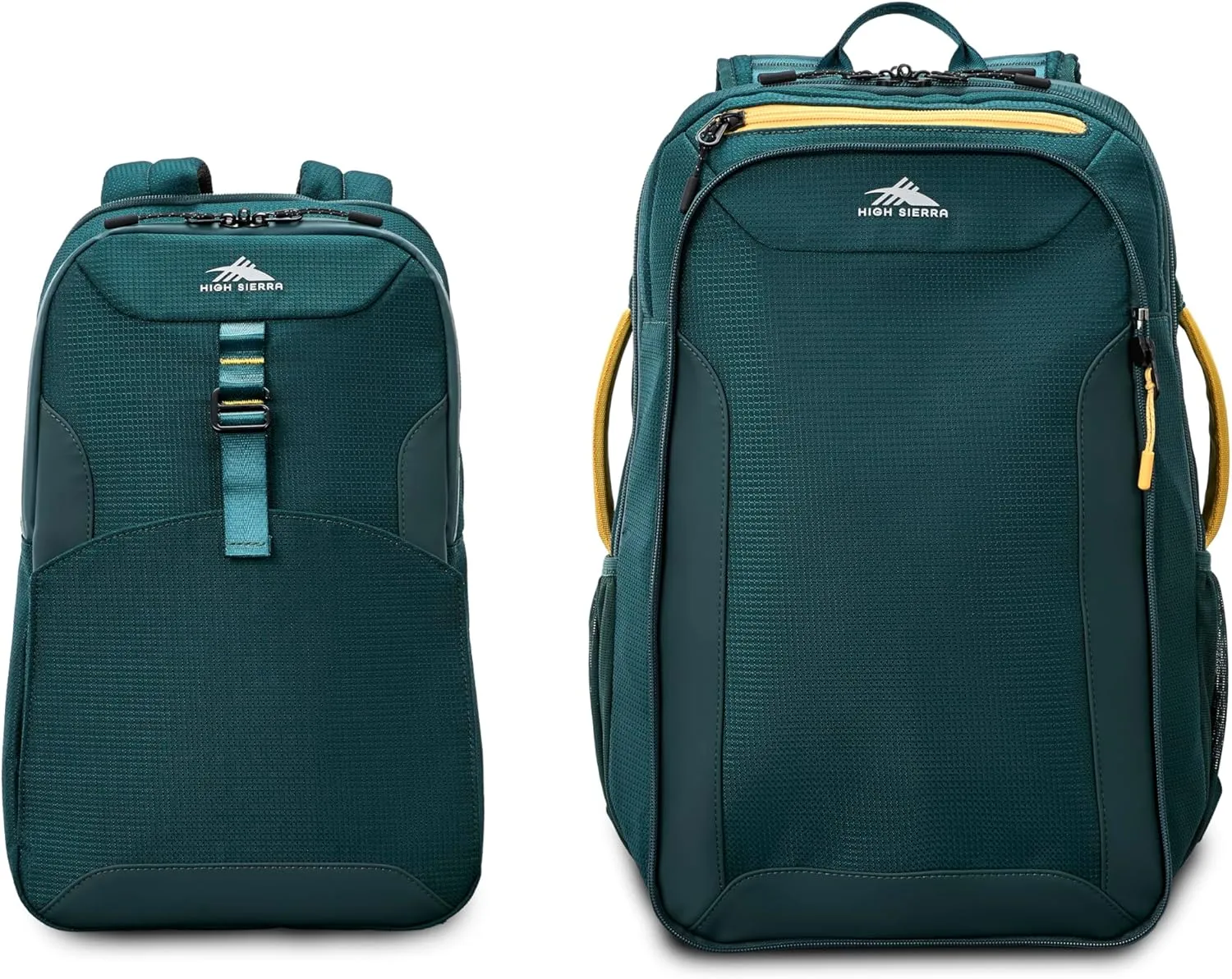 High Sierra Hi-Life 3-in-1 Convertible Backpack - Features Removable Daypack, Stack-It Strap, Adjustable Sternum Strap, Fleeced Pocket For Scratch Protection, Dual Water Bottle Pockets - Green/Yellow