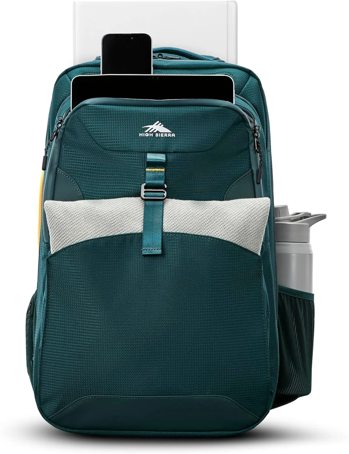 High Sierra Hi-Life 3-in-1 Convertible Backpack - Features Removable Daypack, Stack-It Strap, Adjustable Sternum Strap, Fleeced Pocket For Scratch Protection, Dual Water Bottle Pockets - Green/Yellow