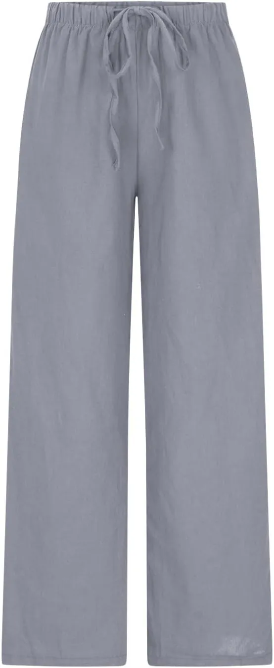 High Waisted Linen Pants for Women Dressy Casual 2025 Drawstring Wide Leg Flowy Pant Summer Beach Trousers