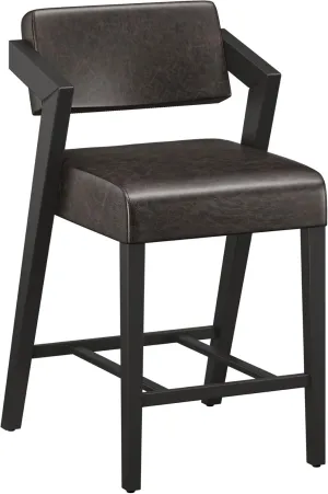 Hillsdale Snyder Wood and Faux Leather Counter Stool, Blackwash and Charcoal Gray