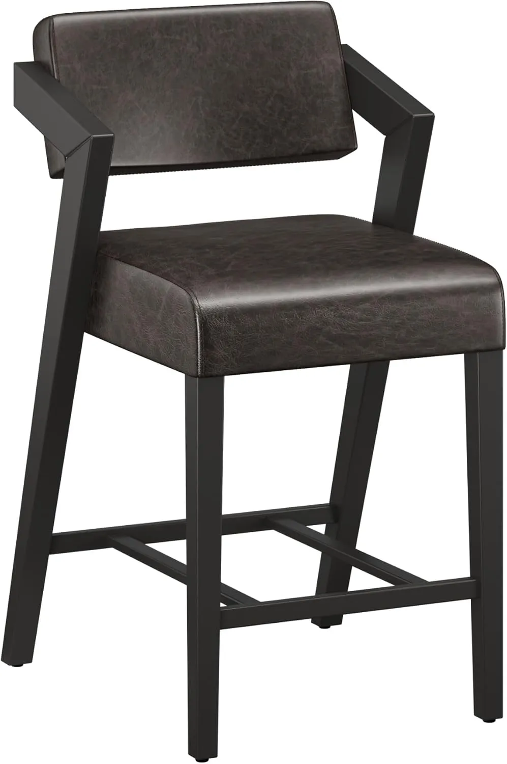 Hillsdale Snyder Wood and Faux Leather Counter Stool, Blackwash and Charcoal Gray